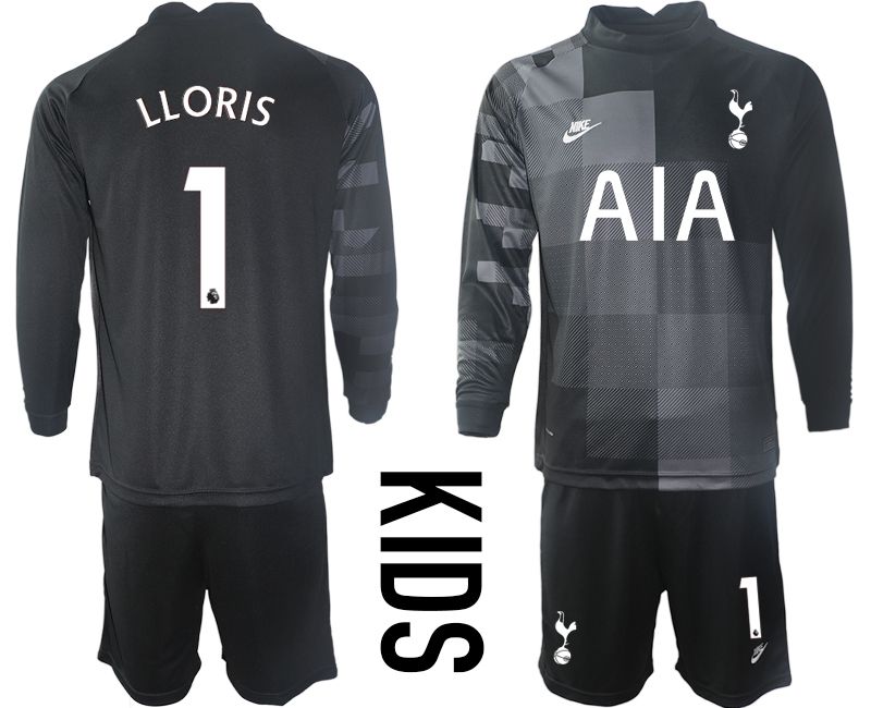 Youth 2021-2022 Club Tottenham black goalkeeper long sleeve #1 Soccer Jersey